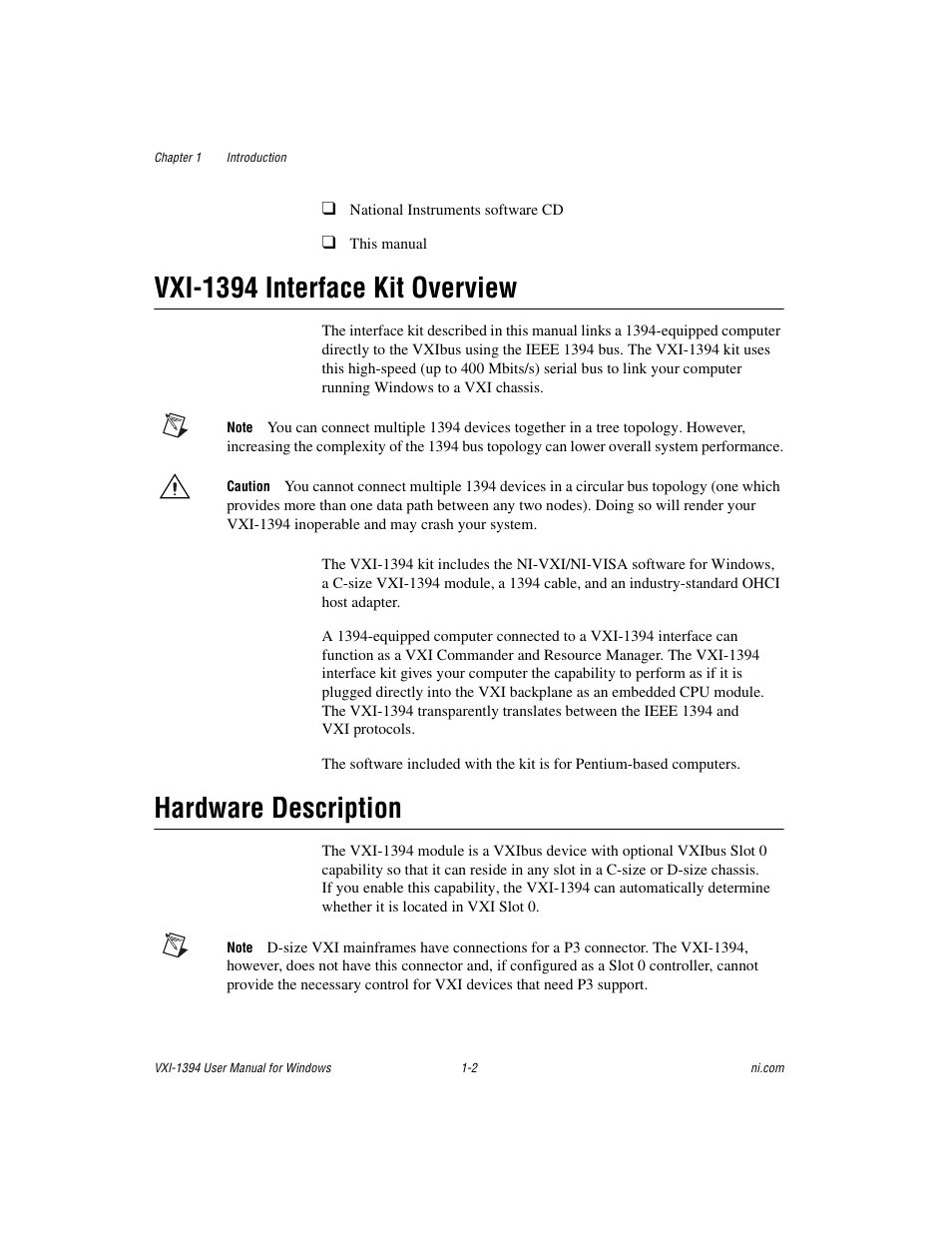 Vxi-1394 interface kit overview, Hardware description | National Instruments VXI-1394 User Manual | Page 11 / 74