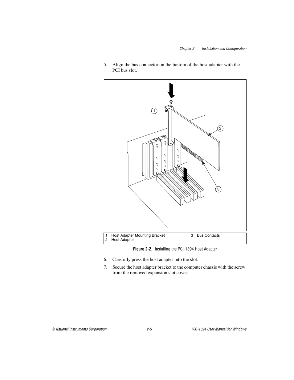 Figure 2-2. installing the pci-1394 host adapter | National Instruments VXI-1394 User Manual | Page 19 / 74