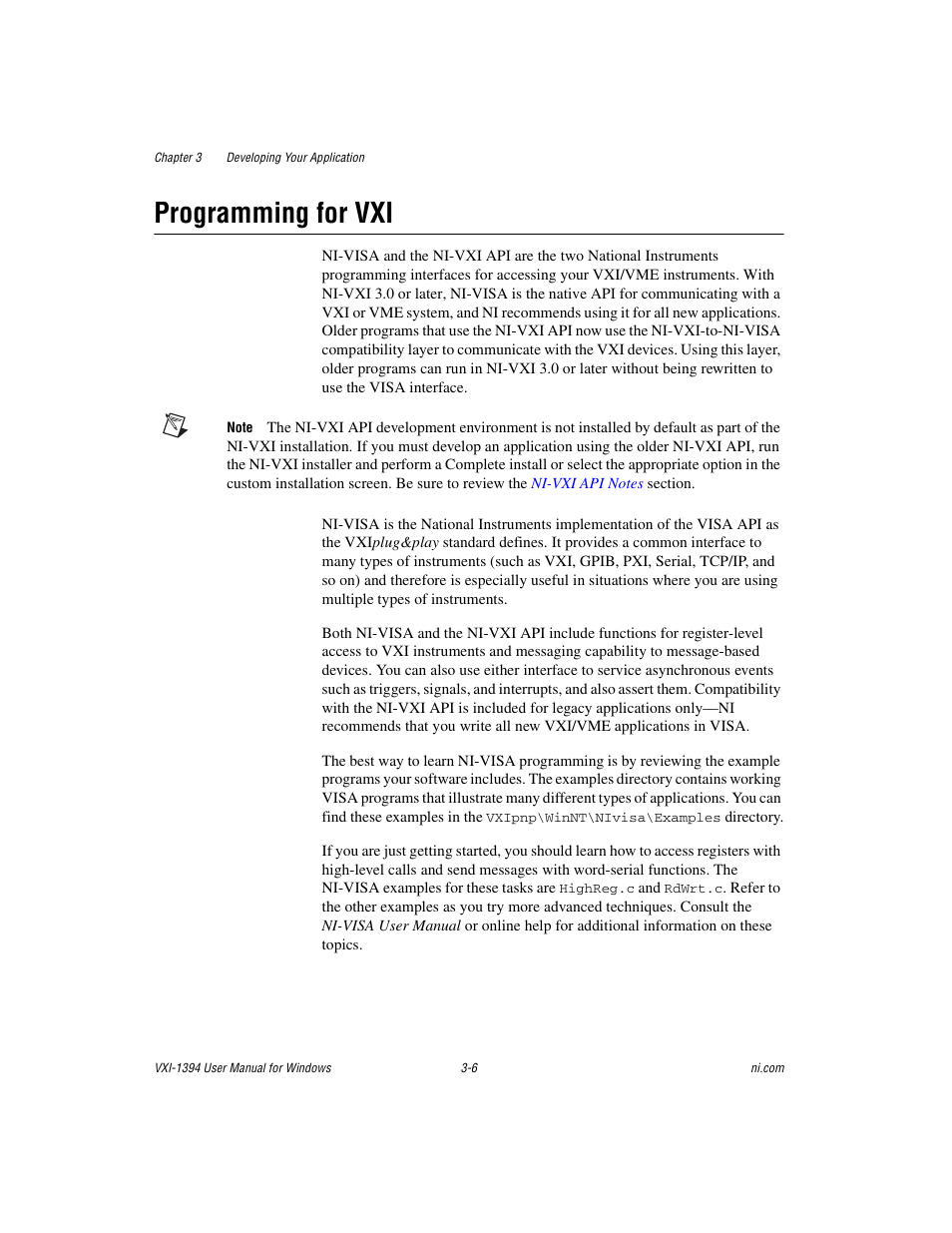 Programming for vxi, Programming for vxi -6 | National Instruments VXI-1394 User Manual | Page 27 / 74