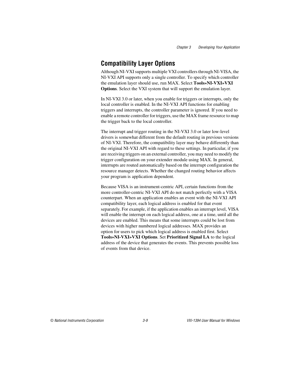 Compatibility layer options, Compatibility layer options -9 | National Instruments VXI-1394 User Manual | Page 30 / 74