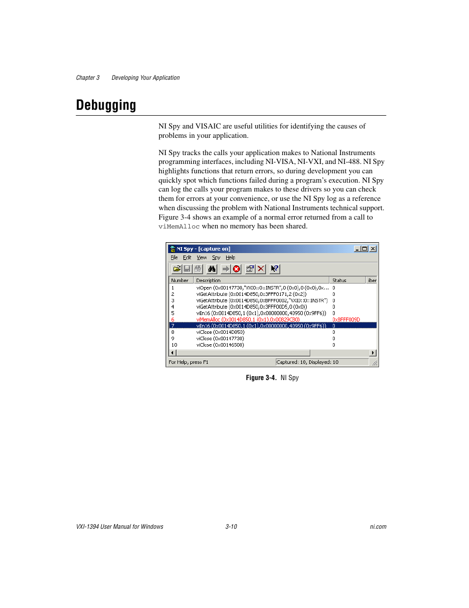 Debugging, Figure 3-4. ni spy, Debugging -10 | National Instruments VXI-1394 User Manual | Page 31 / 74
