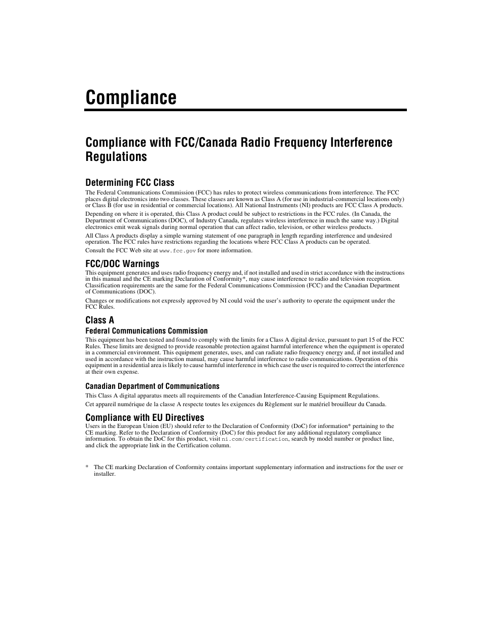 Compliance | National Instruments VXI-1394 User Manual | Page 4 / 74