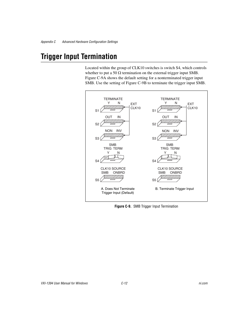 Figure c-9. smb trigger input termination, Trigger input termination | National Instruments VXI-1394 User Manual | Page 53 / 74