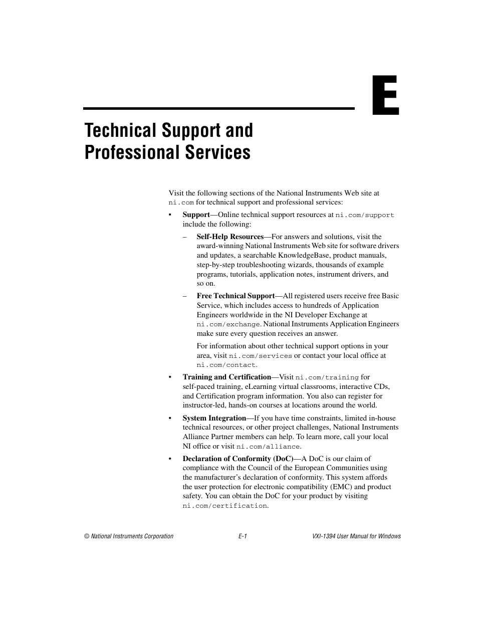 Technical support and professional services | National Instruments VXI-1394 User Manual | Page 59 / 74