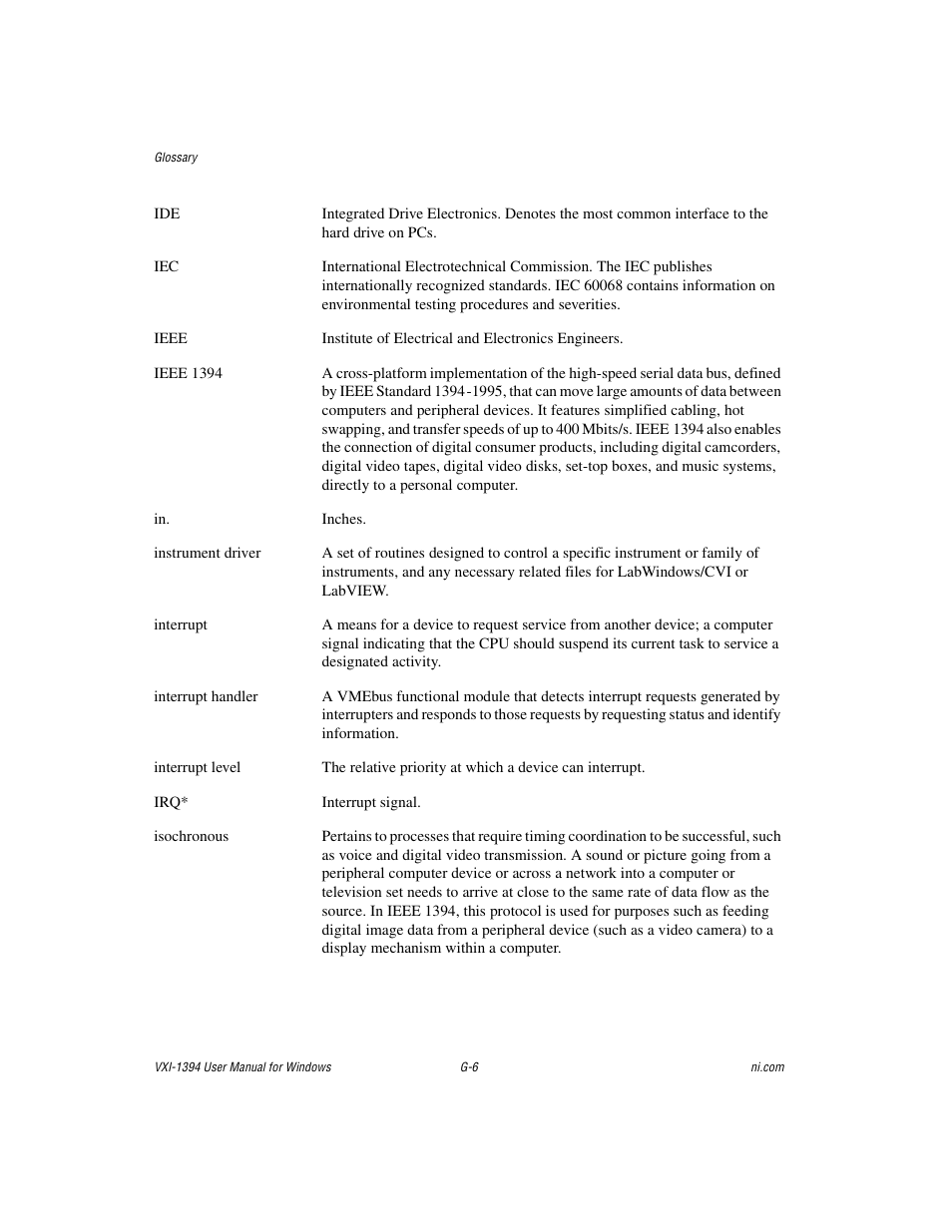 Ieee 1394 | National Instruments VXI-1394 User Manual | Page 66 / 74