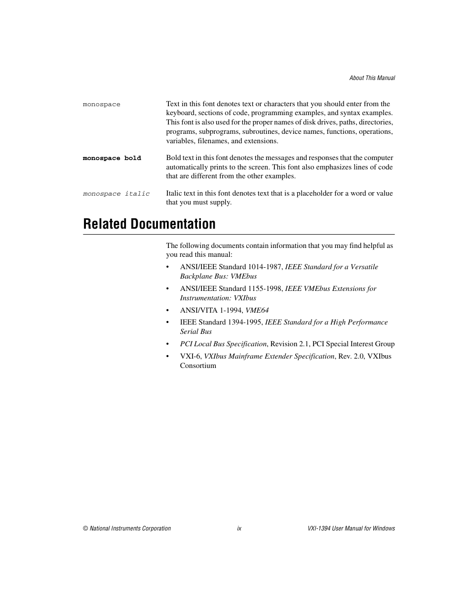 Related documentation | National Instruments VXI-1394 User Manual | Page 9 / 74