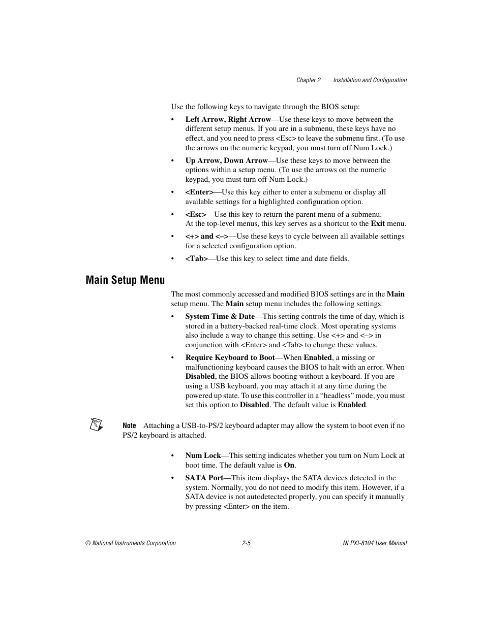 Main setup menu, Main setup menu -5 | National Instruments NI PXI-8104 User Manual | Page 19 / 69