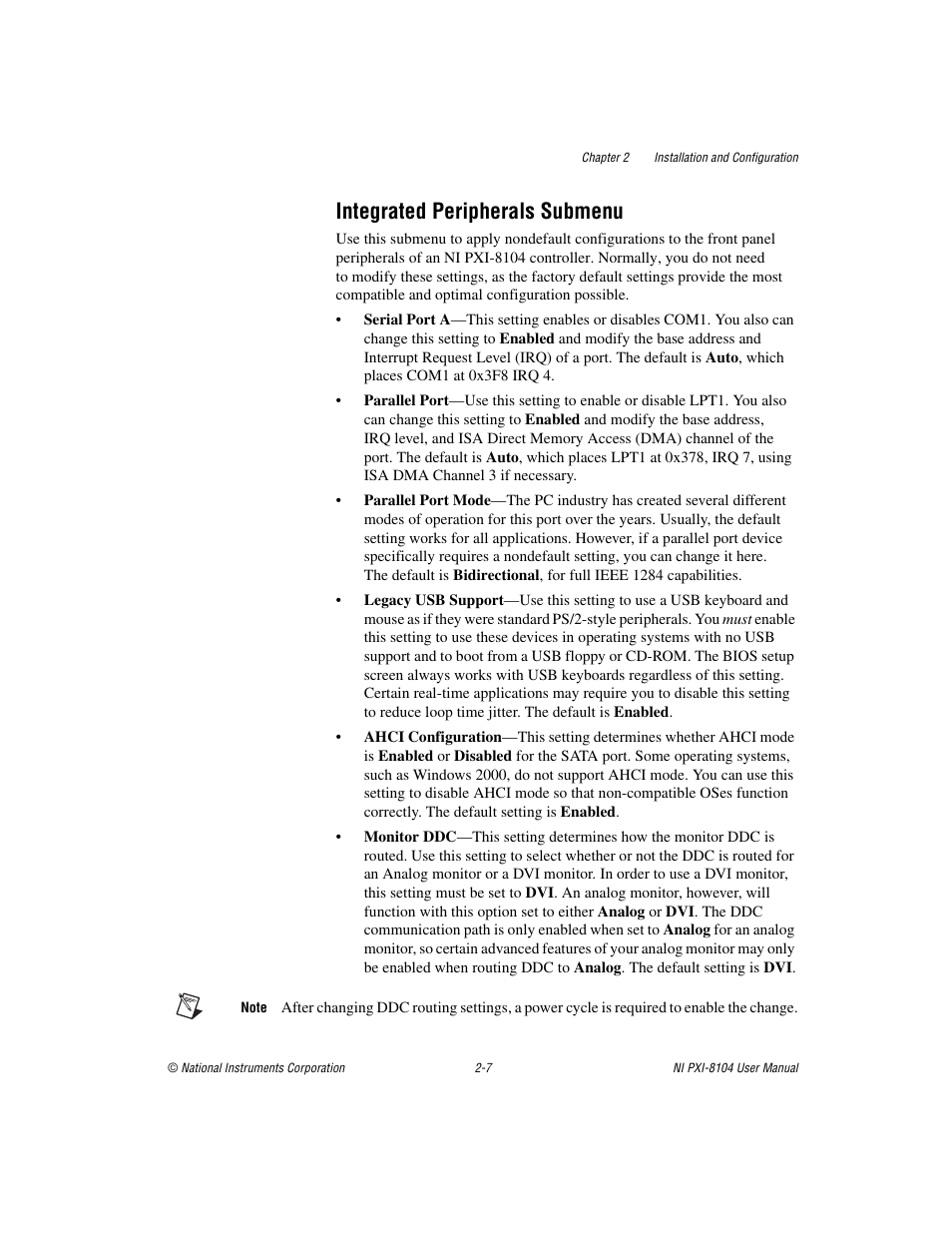 Integrated peripherals submenu | National Instruments NI PXI-8104 User Manual | Page 21 / 69