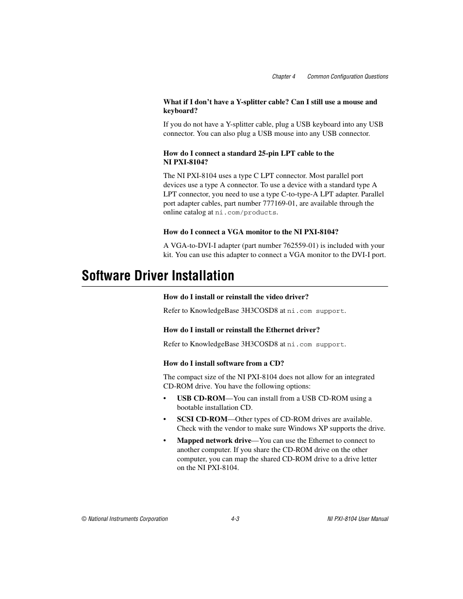 Software driver installation, Software driver installation -3 | National Instruments NI PXI-8104 User Manual | Page 44 / 69