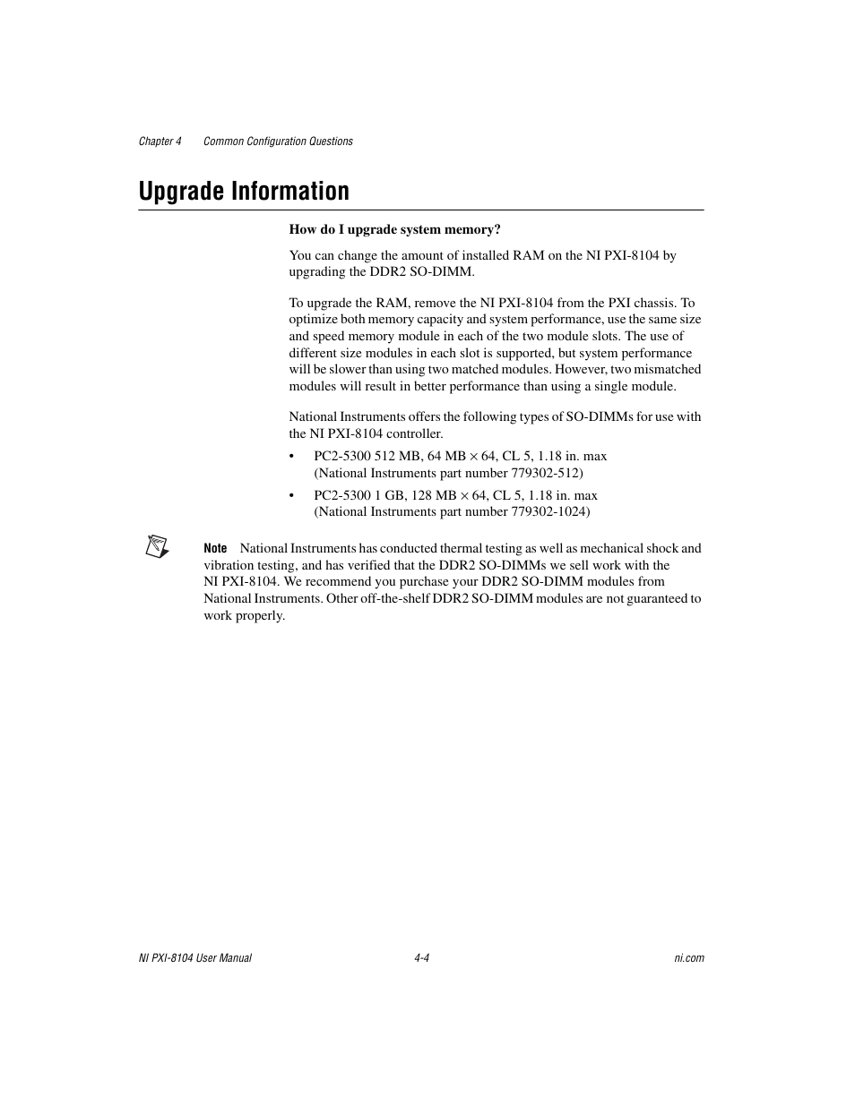 Upgrade information, Upgrade information -4 | National Instruments NI PXI-8104 User Manual | Page 45 / 69