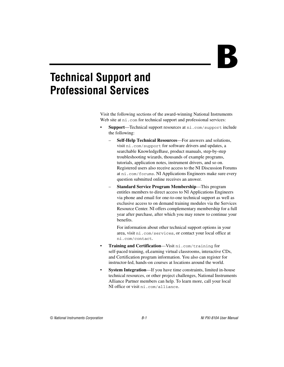 Technical support and professional services | National Instruments NI PXI-8104 User Manual | Page 56 / 69