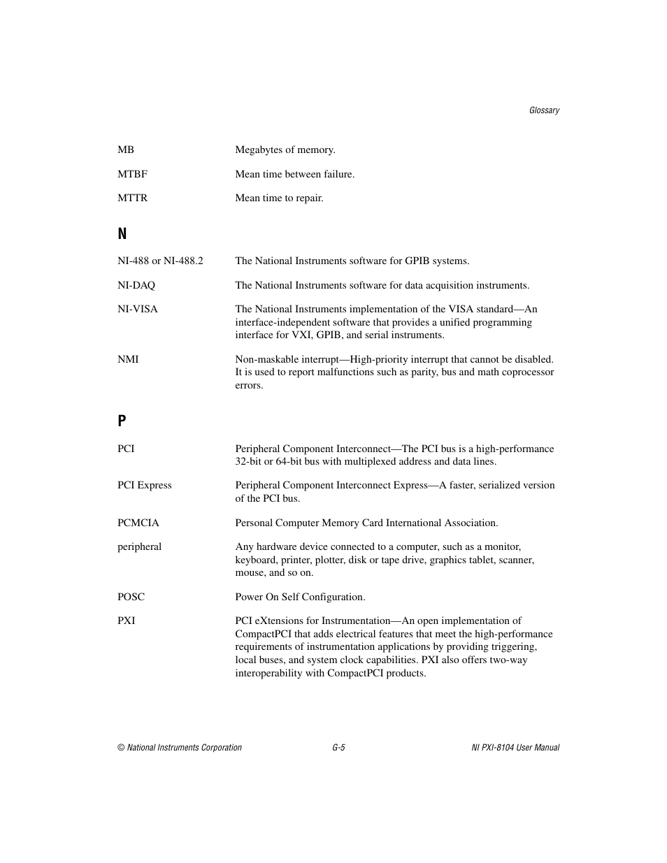 N - p | National Instruments NI PXI-8104 User Manual | Page 62 / 69