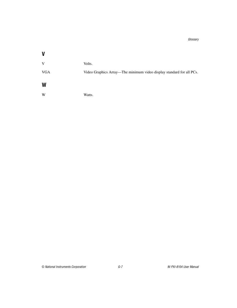 V - w | National Instruments NI PXI-8104 User Manual | Page 64 / 69