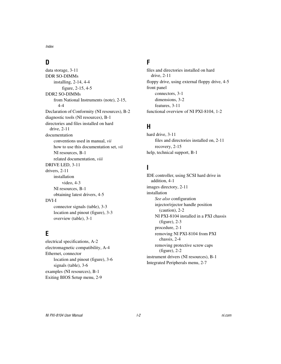 D - i | National Instruments NI PXI-8104 User Manual | Page 66 / 69