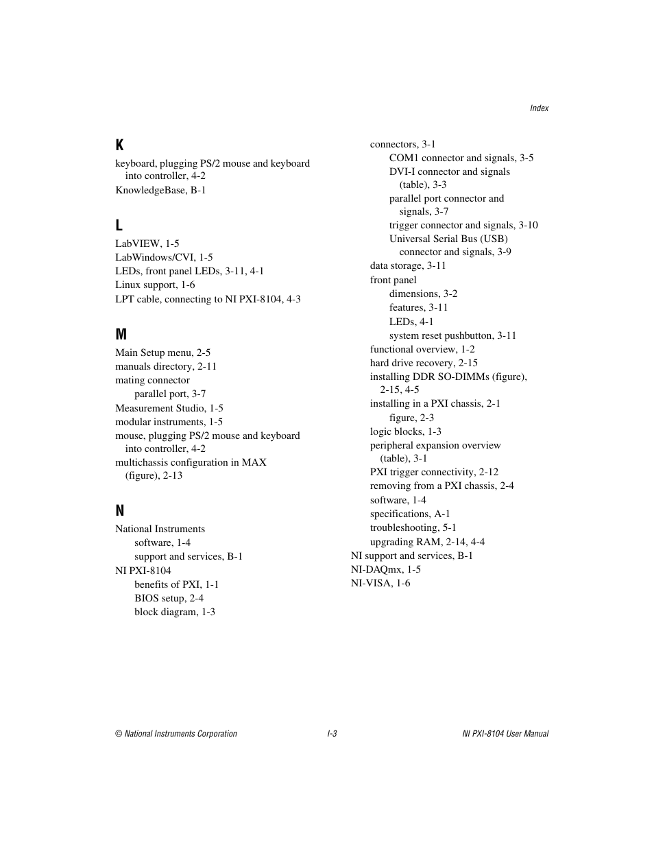 K - n | National Instruments NI PXI-8104 User Manual | Page 67 / 69