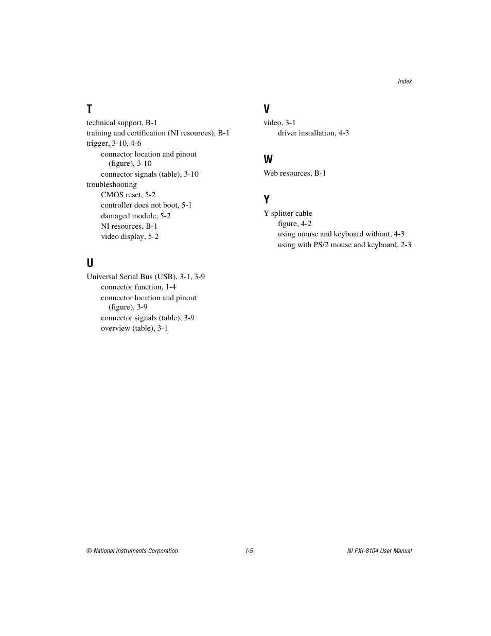 T - y | National Instruments NI PXI-8104 User Manual | Page 69 / 69