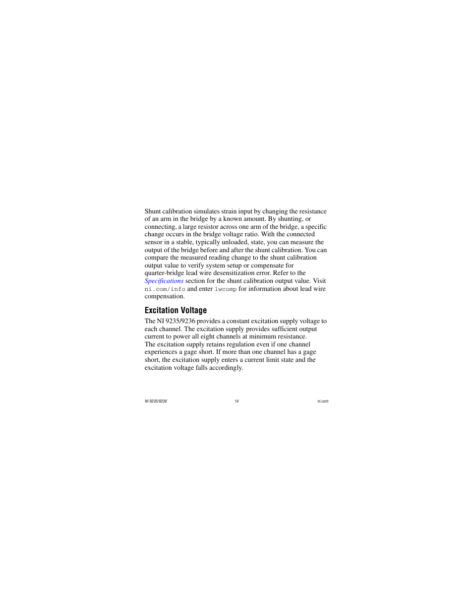Excitation voltage | National Instruments NI 9236 User Manual | Page 14 / 38