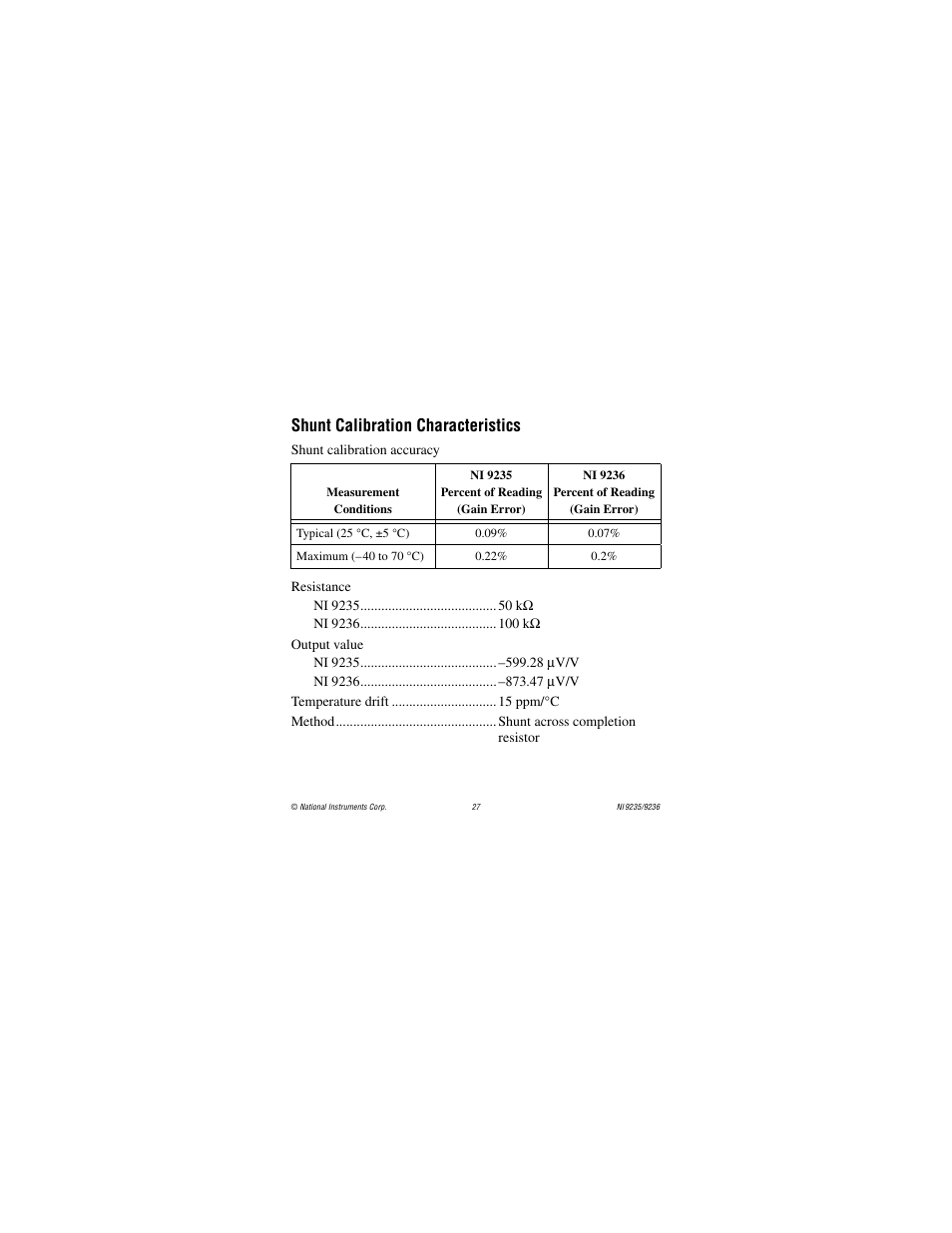 Shunt calibration characteristics | National Instruments NI 9236 User Manual | Page 27 / 38
