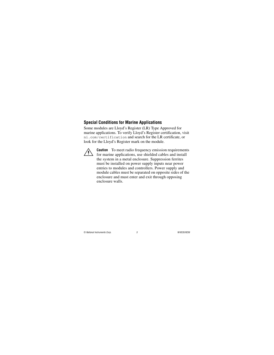 Special conditions for marine applications | National Instruments NI 9236 User Manual | Page 5 / 38