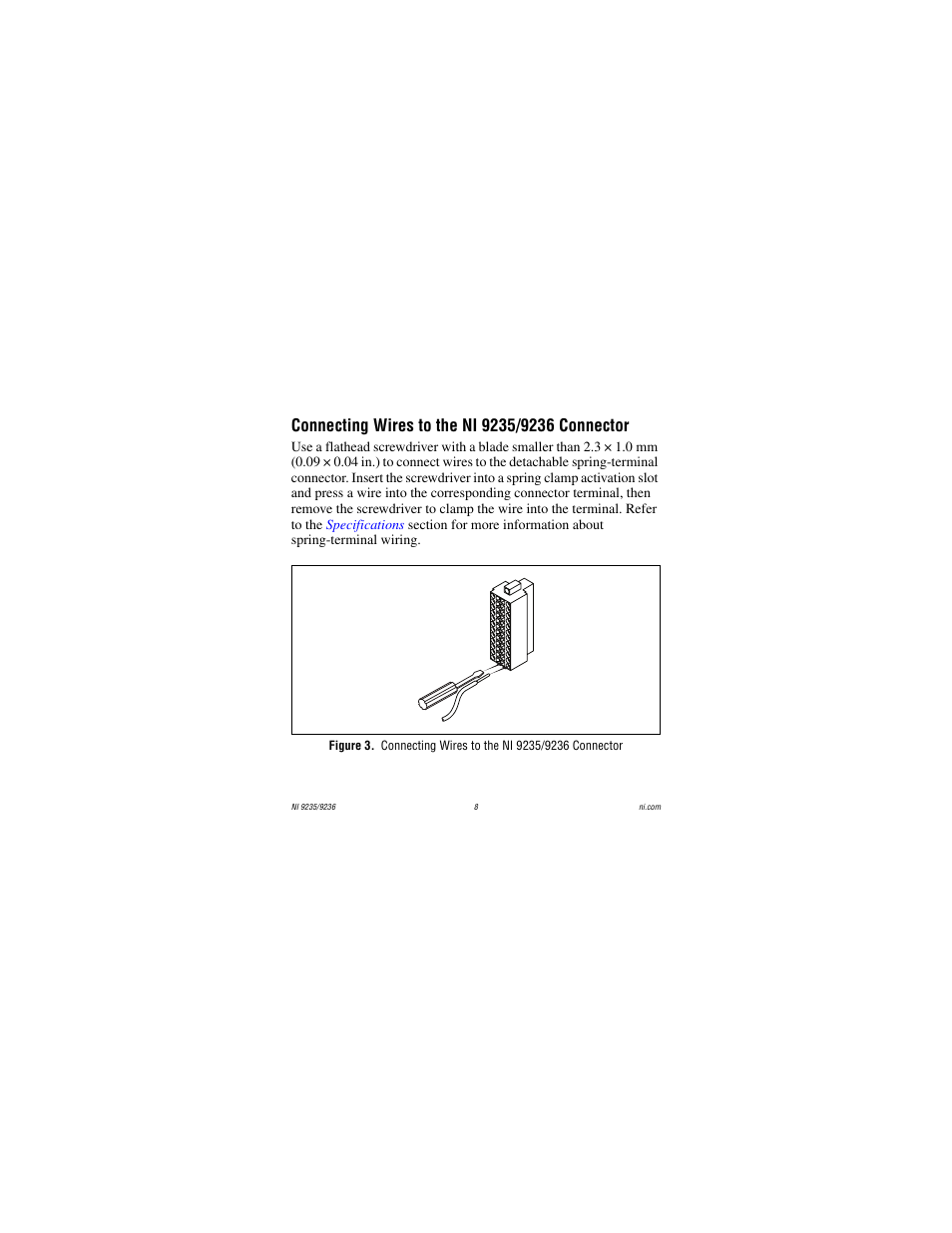 Connecting wires to the ni 9235/9236 connector | National Instruments NI 9236 User Manual | Page 8 / 38