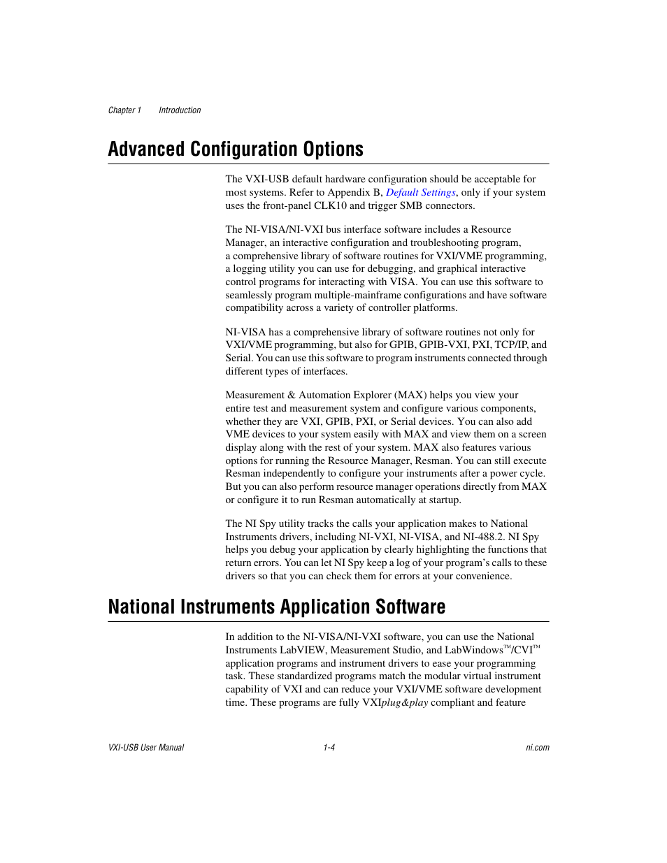 Advanced configuration options, National instruments application software | National Instruments VXI-USB User Manual | Page 12 / 61