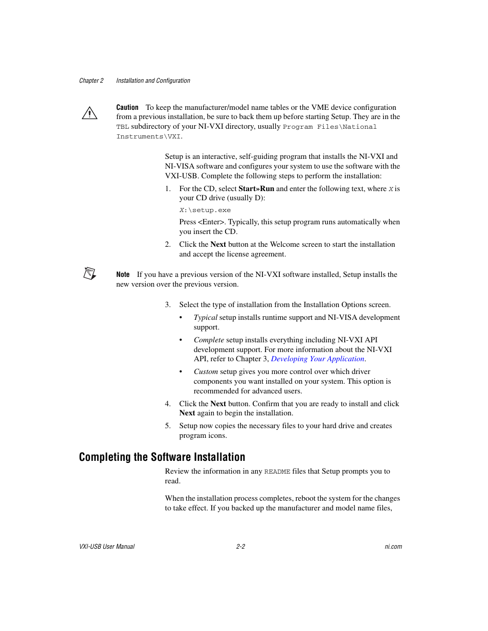 Completing the software installation, Completing the software installation -2 | National Instruments VXI-USB User Manual | Page 15 / 61