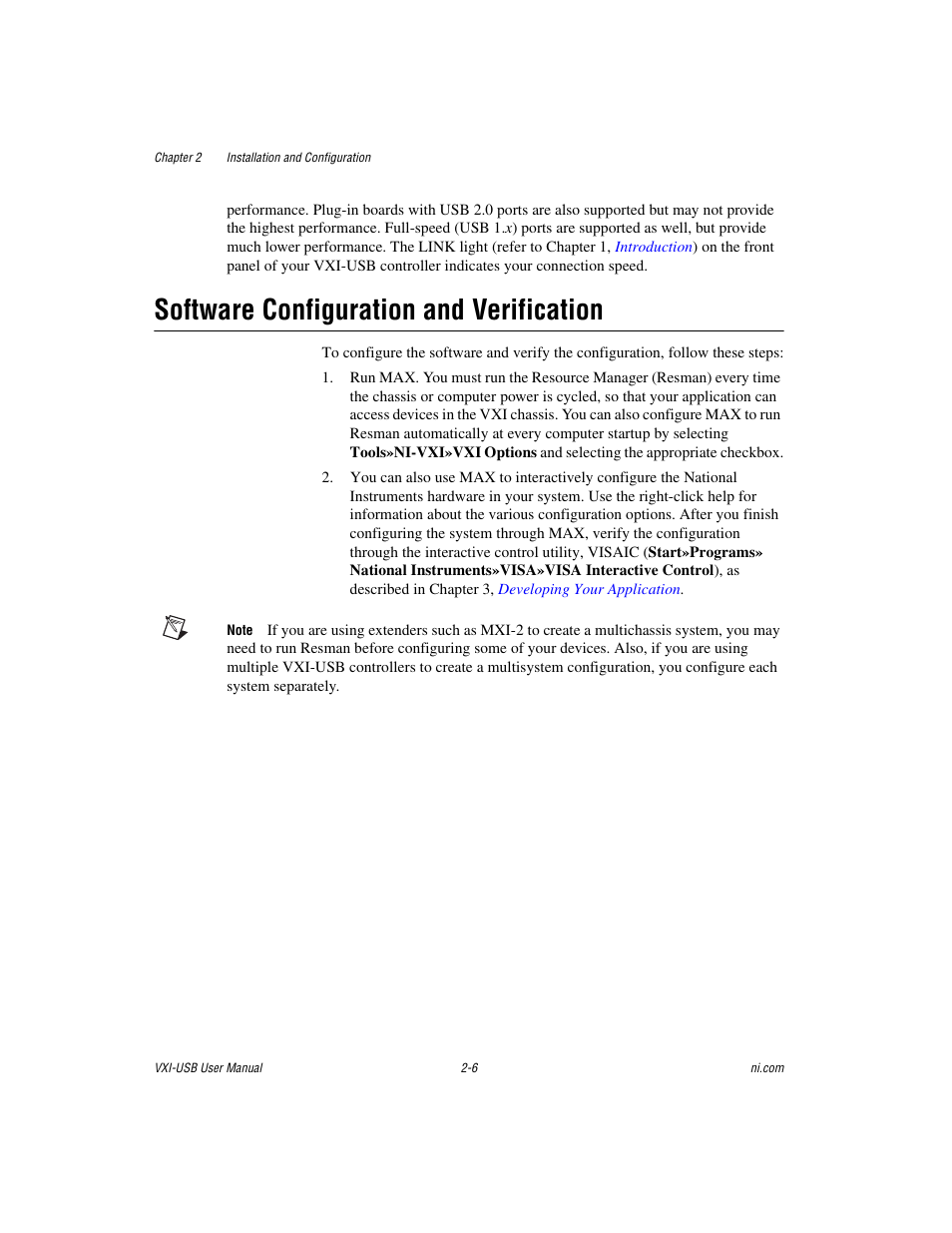 Software configuration and verification, Software configuration and verification -6 | National Instruments VXI-USB User Manual | Page 19 / 61