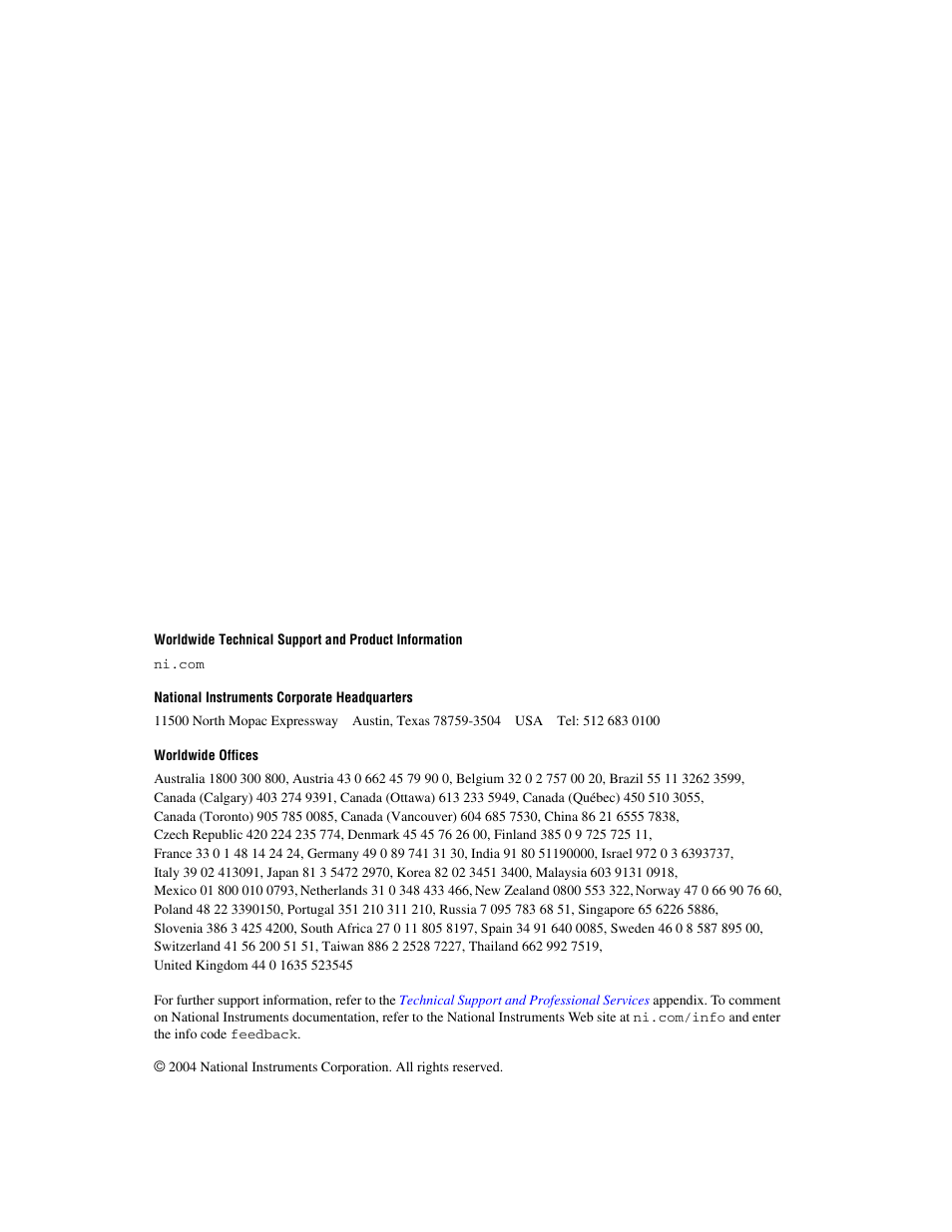 Support, National instruments corporate headquarters, Worldwide offices | National Instruments VXI-USB User Manual | Page 2 / 61