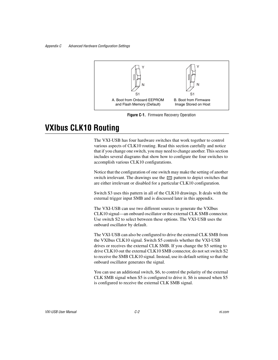 Figure c-1. firmware recovery operation, Vxibus clk10 routing | National Instruments VXI-USB User Manual | Page 39 / 61