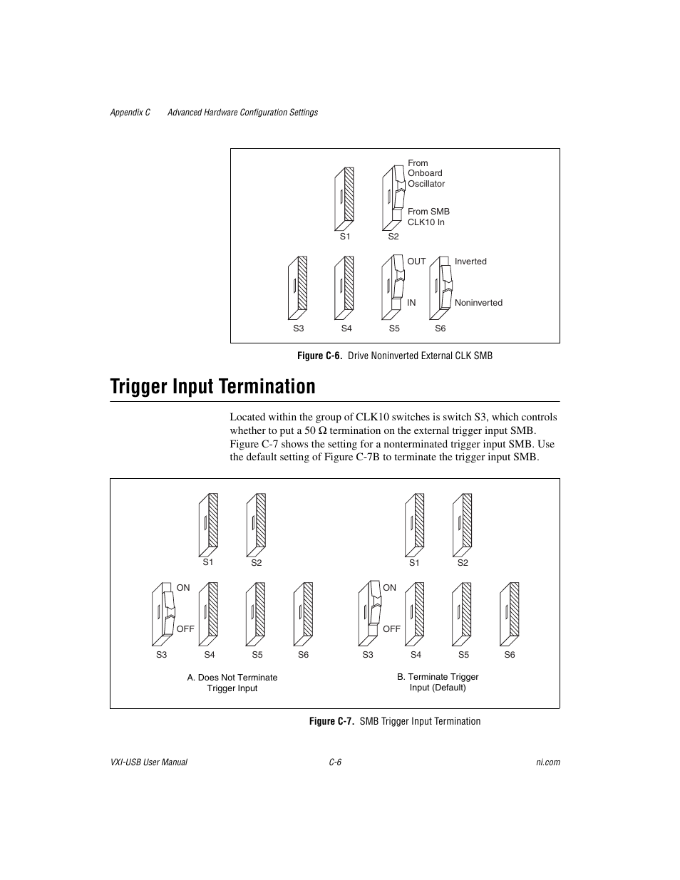 Figure c-6. drive noninverted external clk smb, Figure c-7. smb trigger input termination, Trigger input termination | National Instruments VXI-USB User Manual | Page 43 / 61