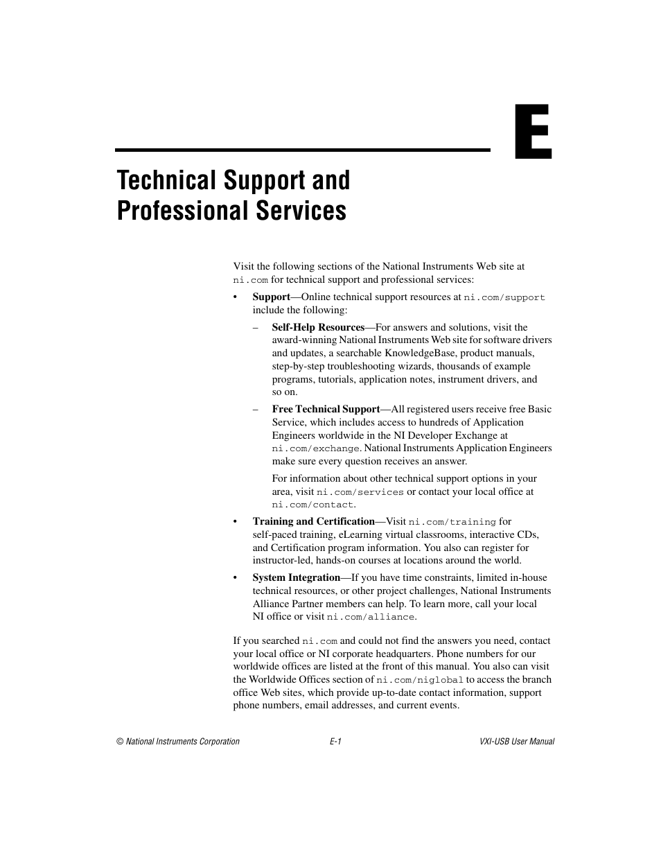 Technical support and professional services | National Instruments VXI-USB User Manual | Page 48 / 61