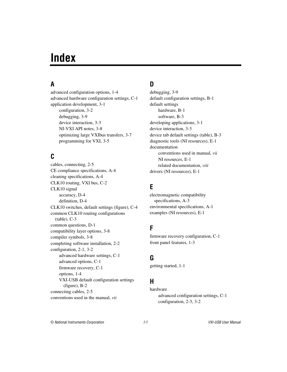 Index | National Instruments VXI-USB User Manual | Page 58 / 61