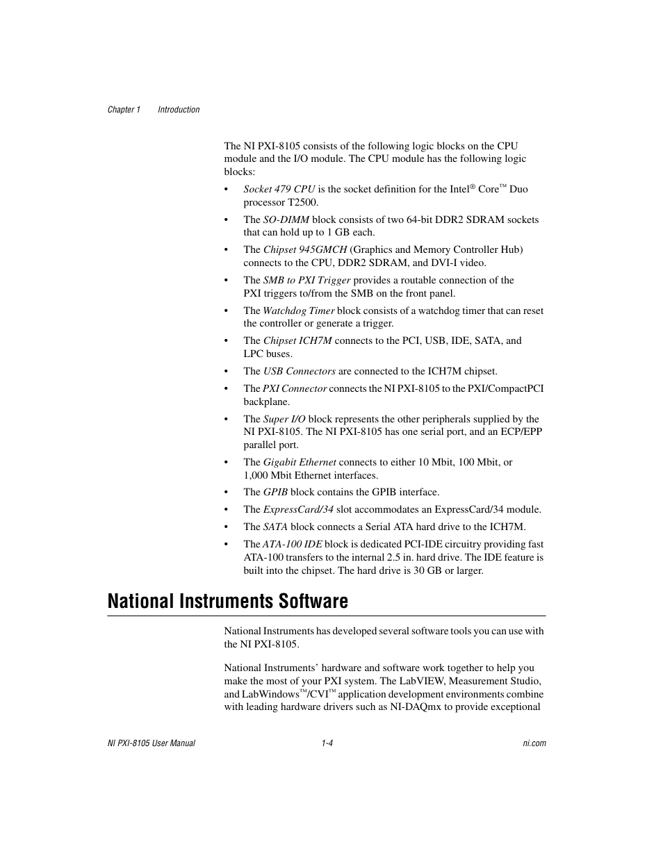 National instruments software, National instruments software -4 | National Instruments PXI NI PXI-8105 User Manual | Page 12 / 73