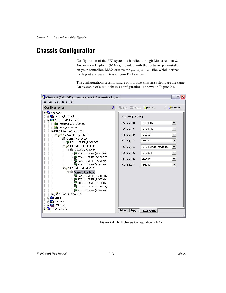 Chassis configuration, Figure 2-4. multichassis configuration in max, Chassis configuration -14 | National Instruments PXI NI PXI-8105 User Manual | Page 28 / 73