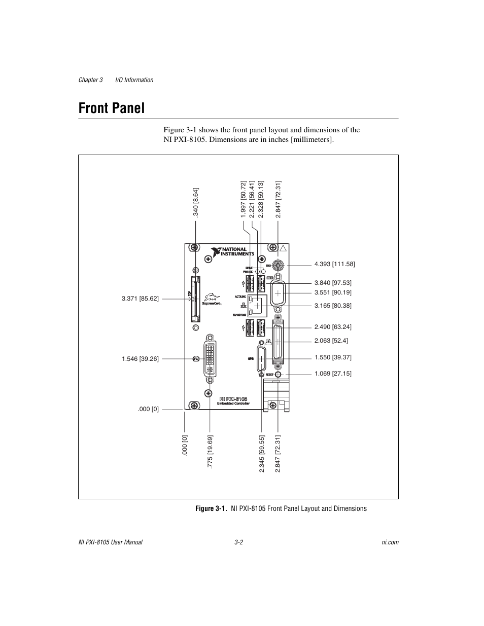 Front panel, Front panel -2 | National Instruments PXI NI PXI-8105 User Manual | Page 34 / 73