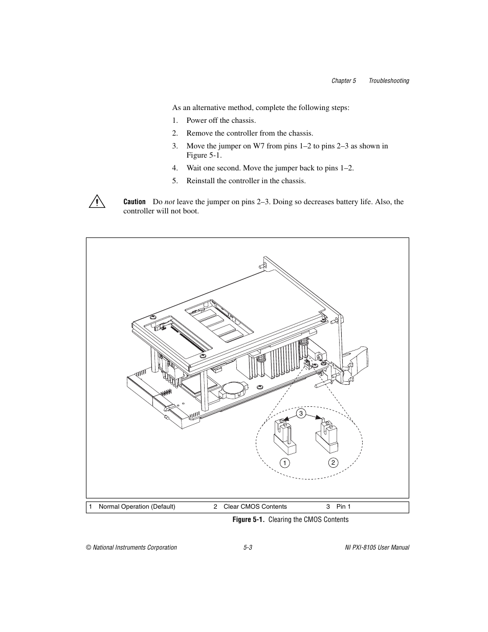 Figure 5-1. clearing the cmos contents | National Instruments PXI NI PXI-8105 User Manual | Page 55 / 73