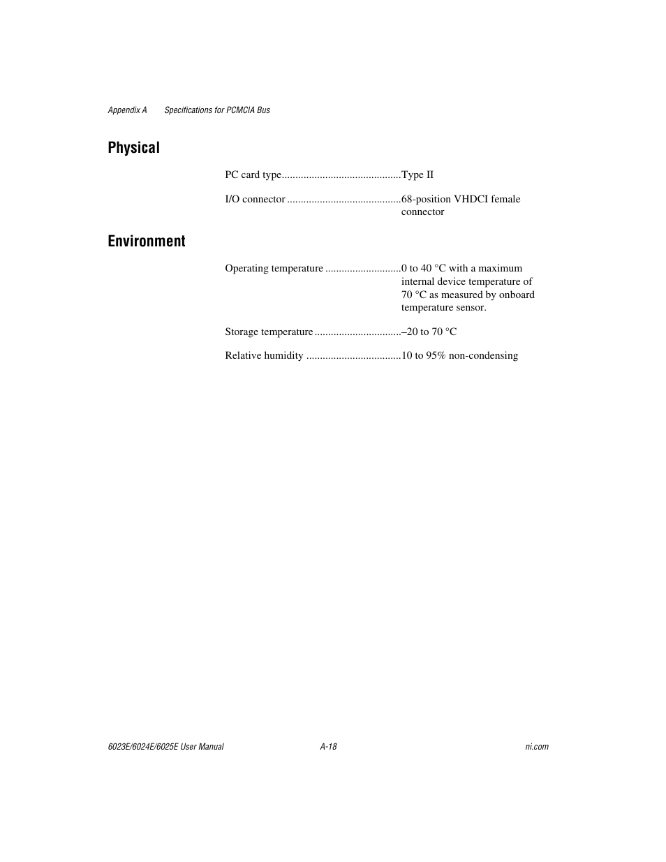 Physical, Environment | National Instruments 6023E User Manual | Page 100 / 136