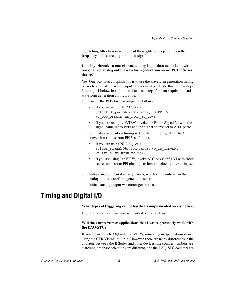 Timing and digital i/o | National Instruments 6023E User Manual | Page 109 / 136