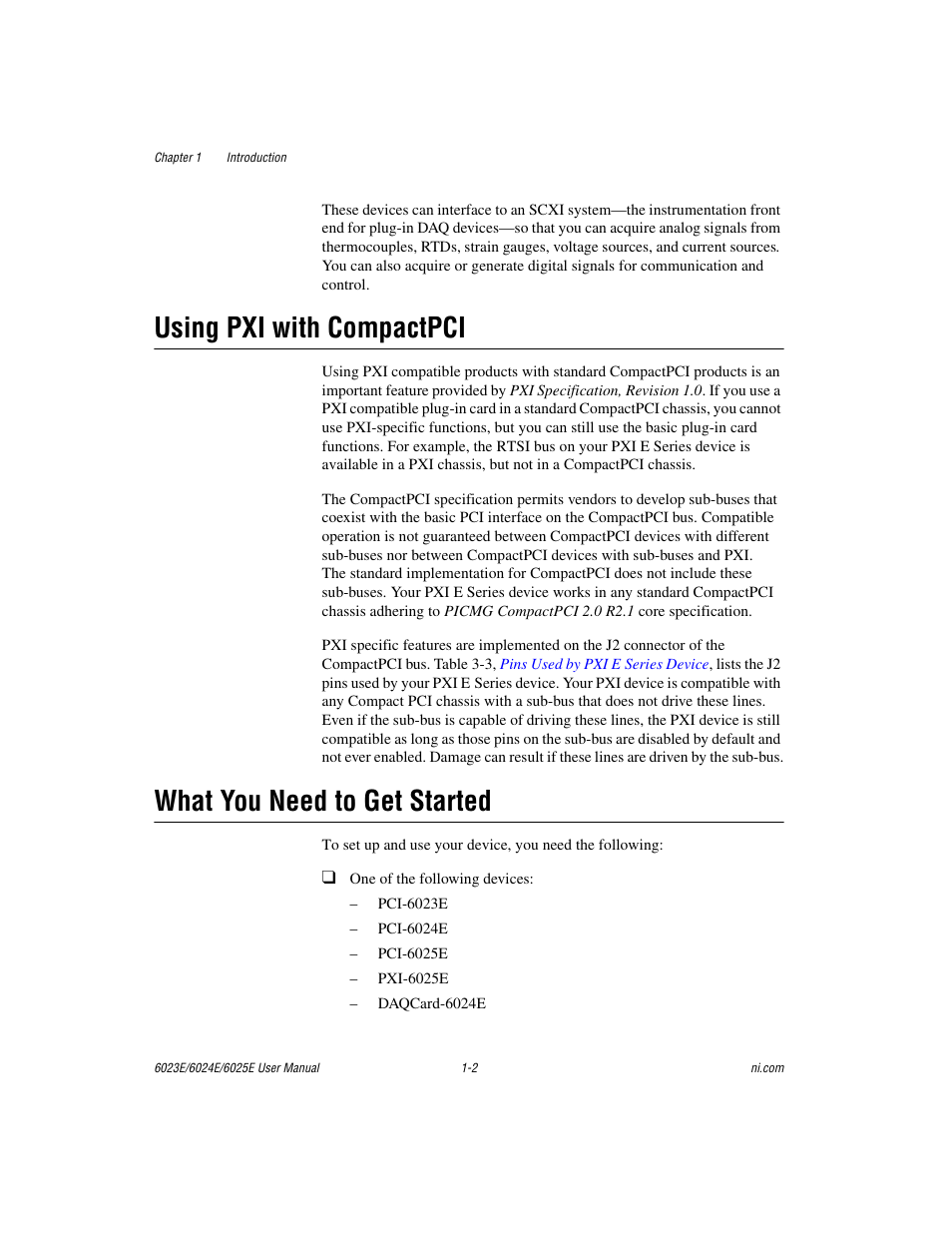 Using pxi with compactpci, What you need to get started | National Instruments 6023E User Manual | Page 12 / 136