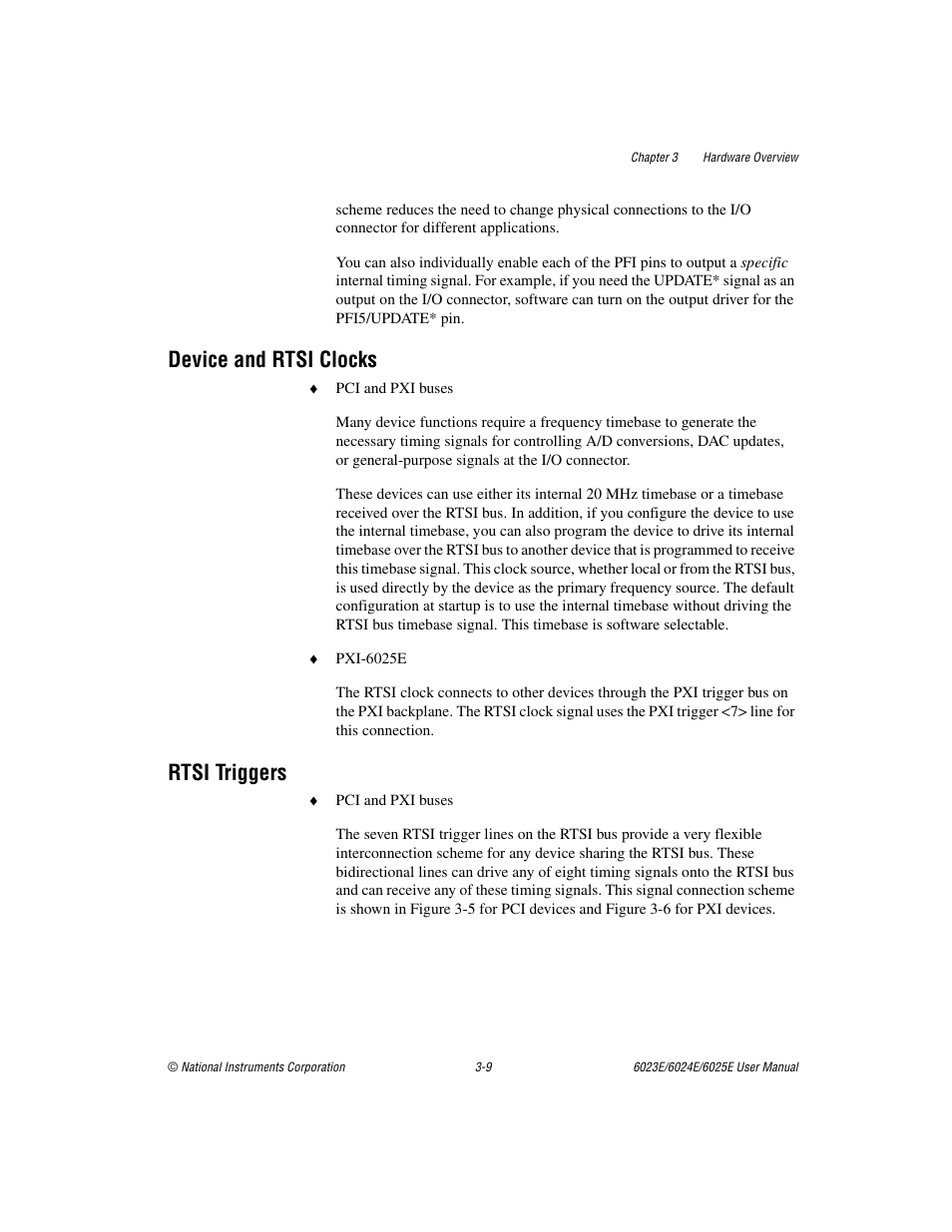 Device and rtsi clocks, Rtsi triggers, Device and rtsi clocks -9 rtsi triggers -9 | National Instruments 6023E User Manual | Page 28 / 136