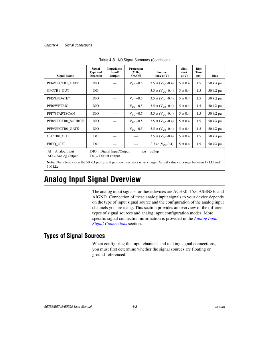 Analog input signal overview, Types of signal sources, Analog input signal overview -8 | Types of signal sources -8 | National Instruments 6023E User Manual | Page 38 / 136