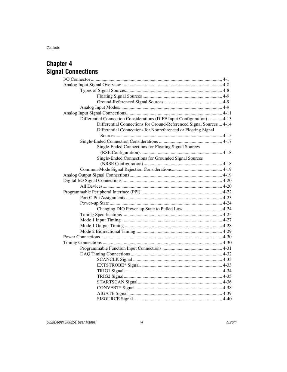 Chapter 4 signal connections | National Instruments 6023E User Manual | Page 5 / 136