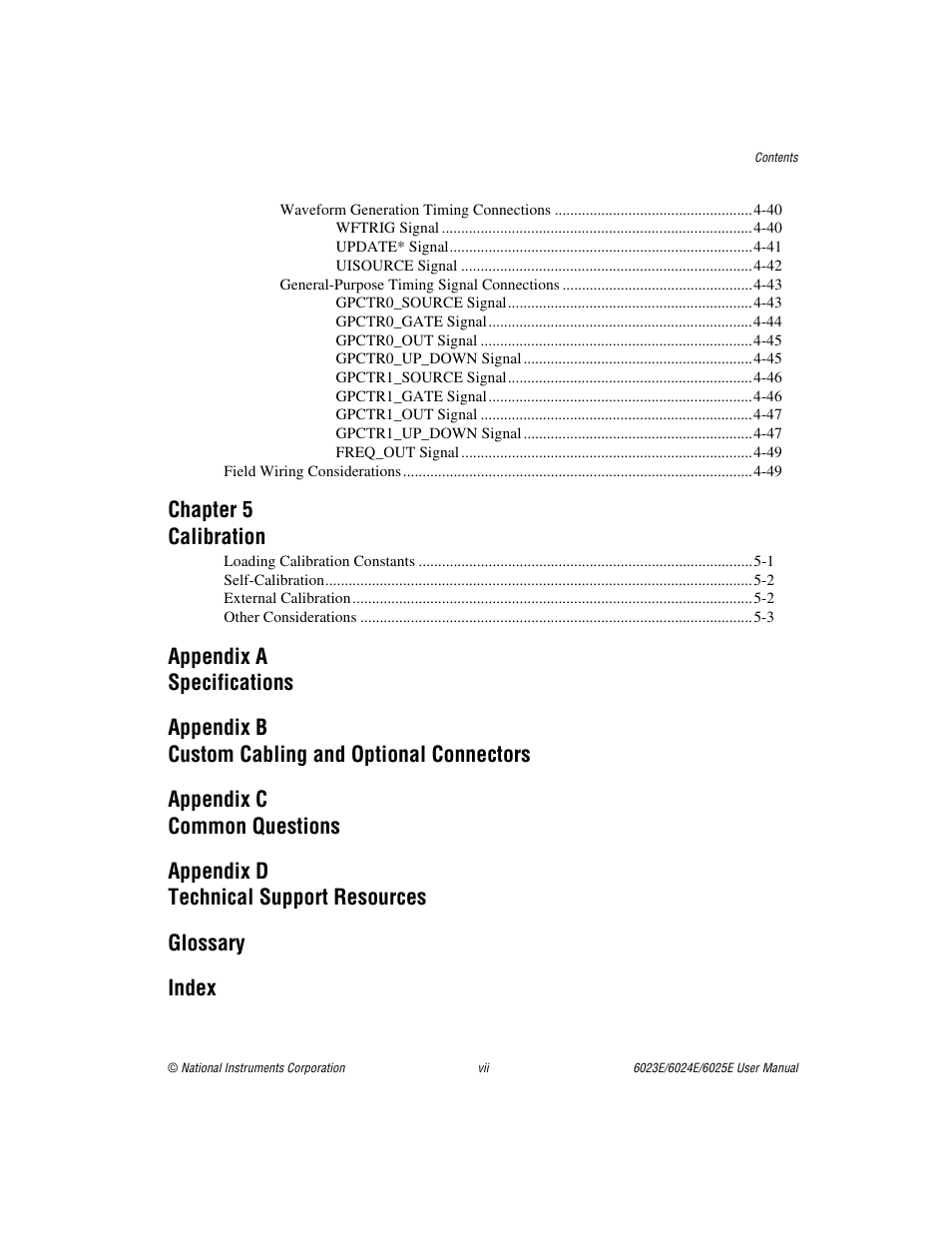 Chapter 5 calibration | National Instruments 6023E User Manual | Page 6 / 136