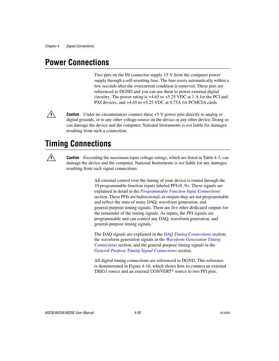 Power connections, Timing connections, Power connections -30 timing connections -30 | National Instruments 6023E User Manual | Page 60 / 136
