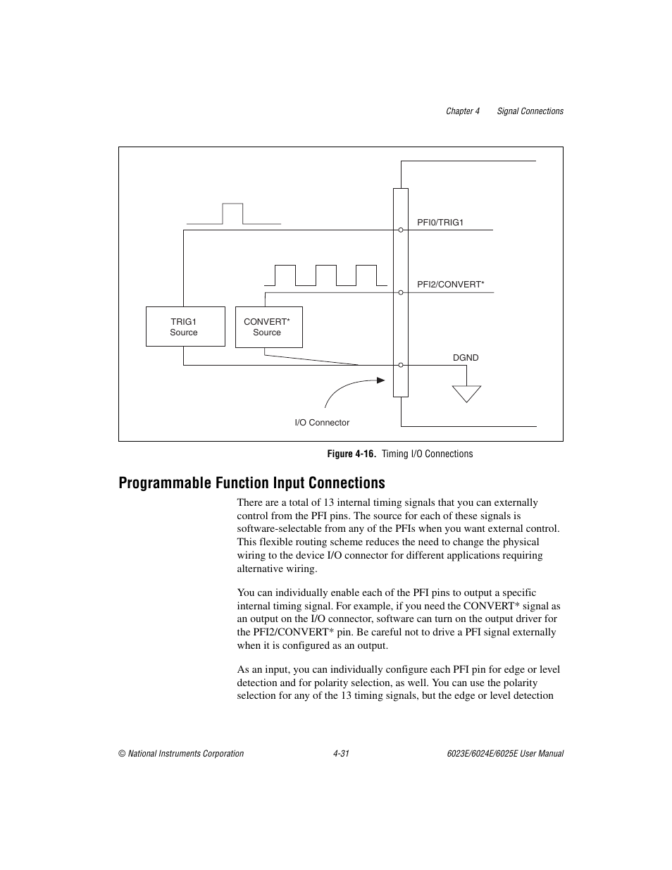 Programmable function input connections, Figure 4-16. timing i/o connections, Programmable function input connections -31 | Figure 4-16, Timing i/o connections -31 | National Instruments 6023E User Manual | Page 61 / 136