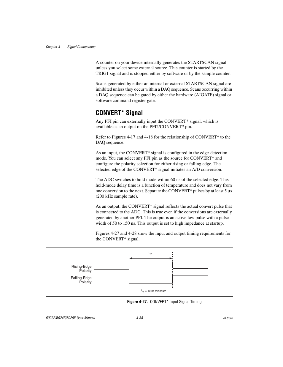 Convert* signal, Figure 4-27. convert* input signal timing, Convert* signal -38 | Figure 4-27, Convert* input signal timing -38 | National Instruments 6023E User Manual | Page 68 / 136