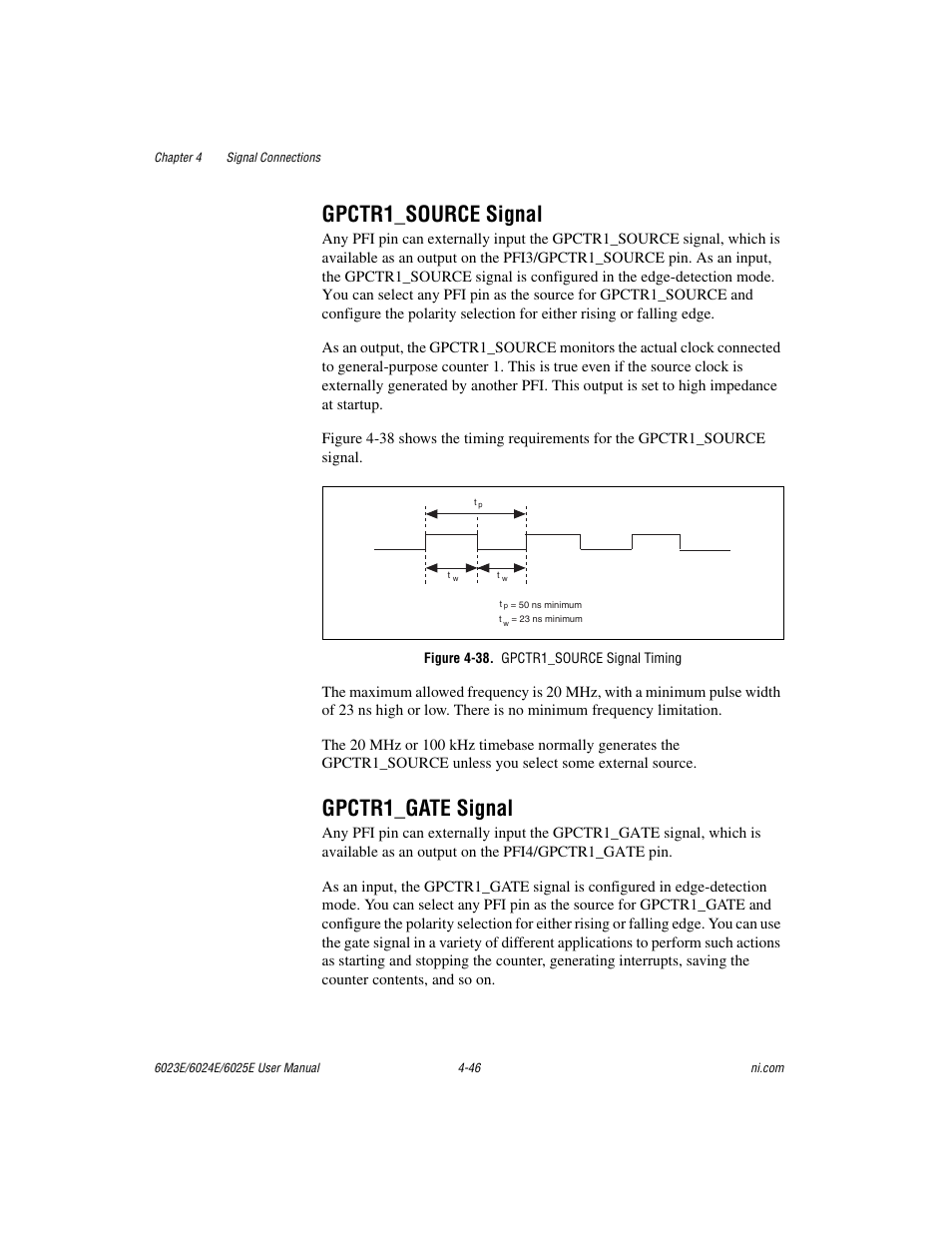 Gpctr1_source signal, Gpctr1_gate signal, Figure 4-38. gpctr1_source signal timing | Gpctr1_source signal -46 gpctr1_gate signal -46, Figure 4-38, Gpctr1_source signal timing -46 | National Instruments 6023E User Manual | Page 76 / 136