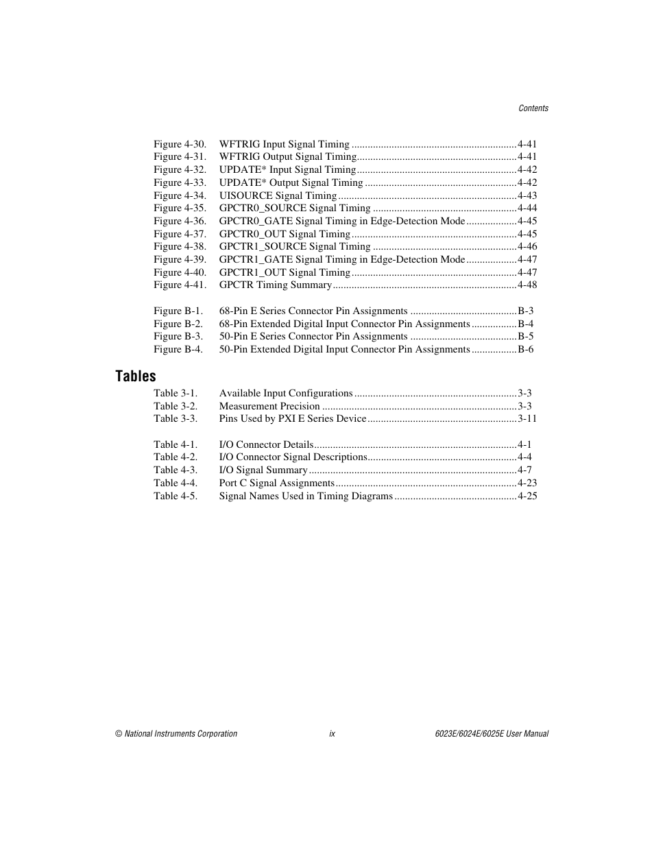 Tables | National Instruments 6023E User Manual | Page 8 / 136