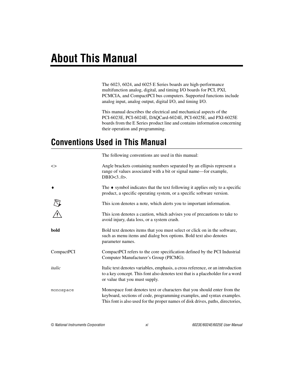 About this manual, Conventions used in this manual | National Instruments 6023E User Manual | Page 9 / 136