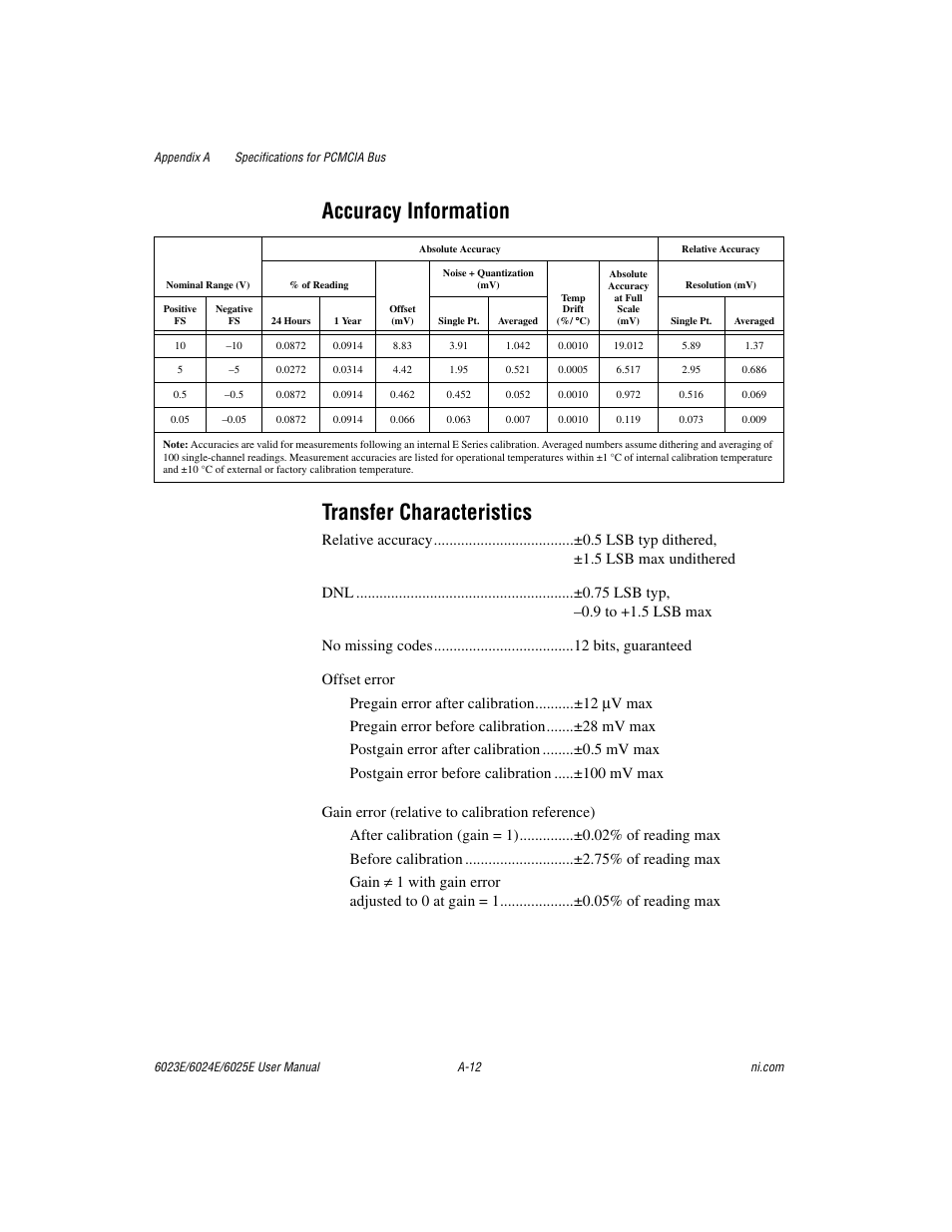 Accuracy information transfer characteristics | National Instruments 6023E User Manual | Page 94 / 136